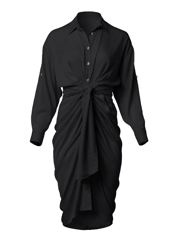 Button-front shirt dress  - Black