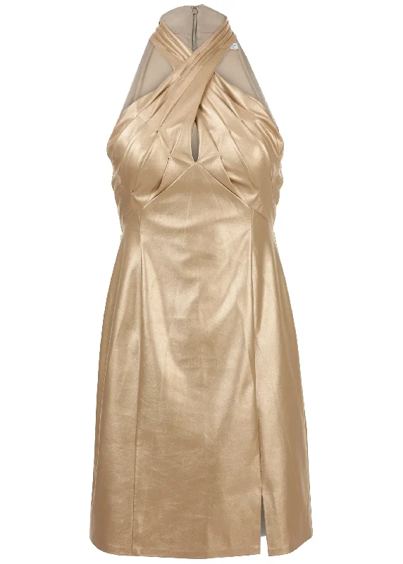 Faux leather mini dress - Gold Metallic