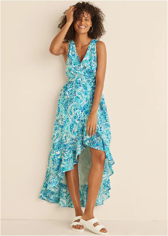 High-low wrap dress - Pisces Paisley