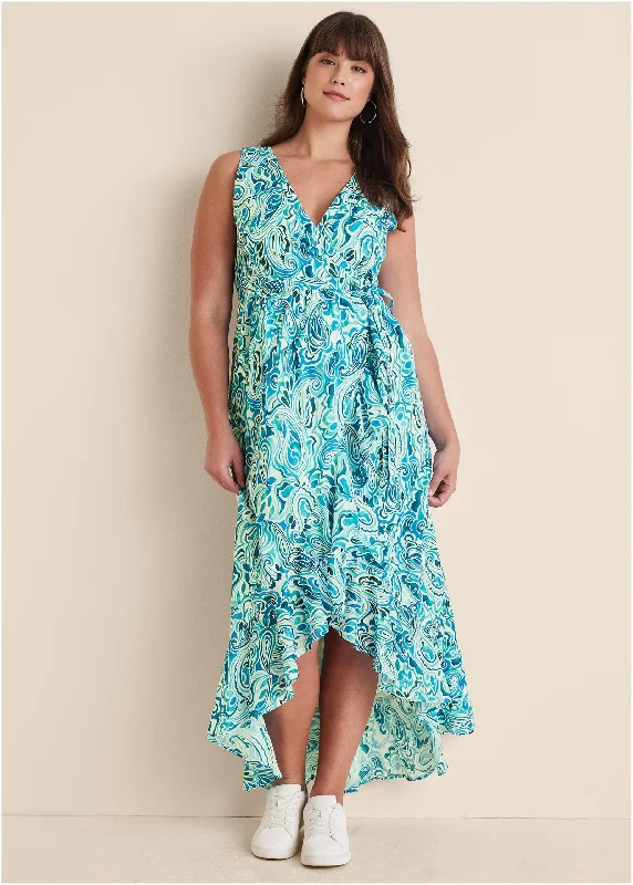 High-low wrap dress - Pisces Paisley