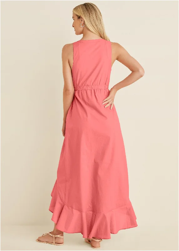 High-low wrap dress - Coral