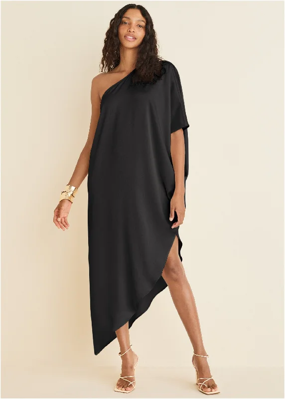 One-shoulder kaftan dress - Black