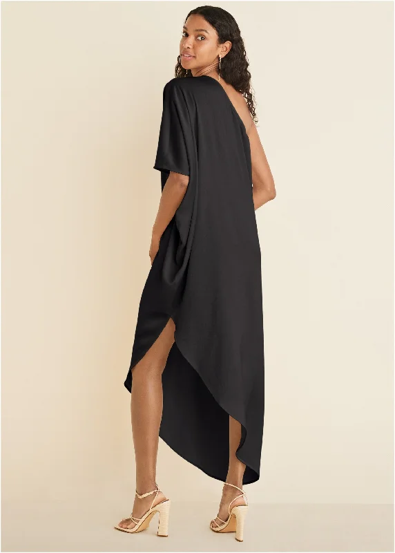 One-shoulder kaftan dress - Black