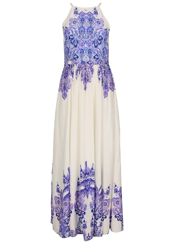 Printed linen maxi dress - Purple Paisley Border