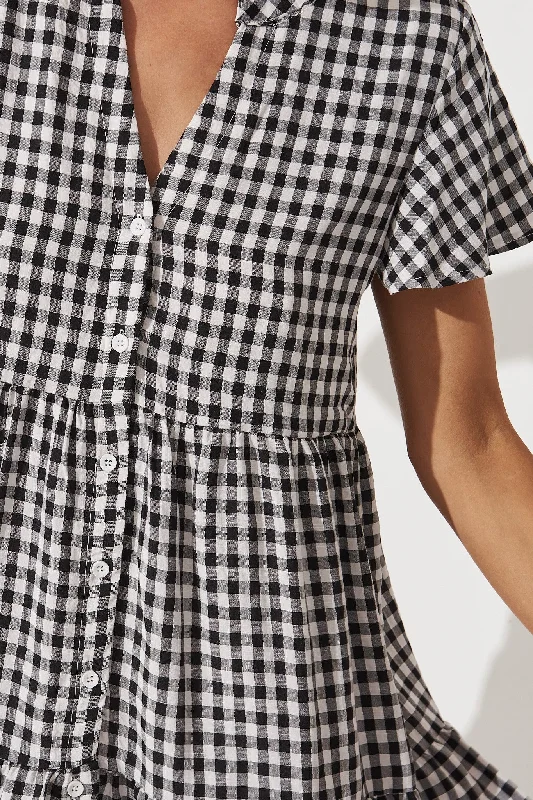 Adeline Shirt Dress In Black And White Gingham