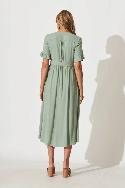 Aire Midi Dress In Sage Green Linen