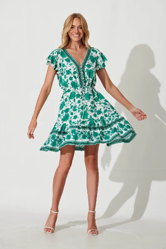 Alive Dress In Emerald Green Floral Border Print