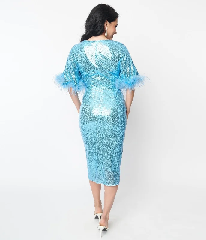 1970s Baby Blue Sequin Million Dollar Baby Wiggle Dress