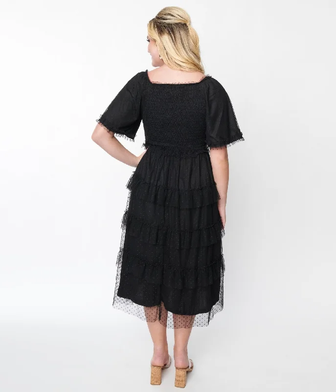 Black Ruffled Tiered Midi Dress