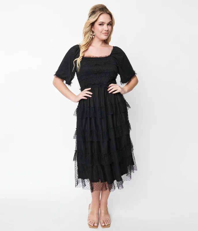 Black Ruffled Tiered Midi Dress