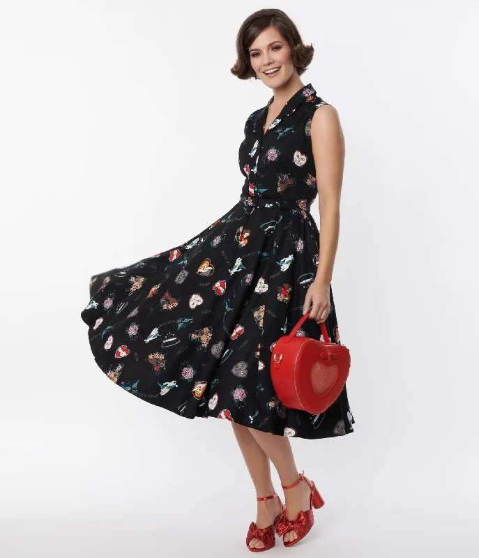 Collectif Black Cats Forever Caterina Swing Dress