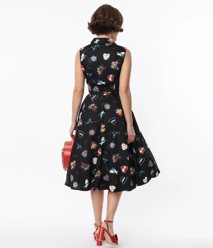 Collectif Black Cats Forever Caterina Swing Dress