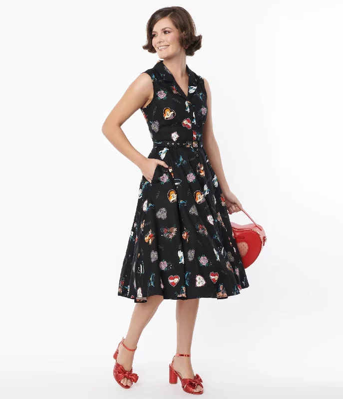 Collectif Black Cats Forever Caterina Swing Dress