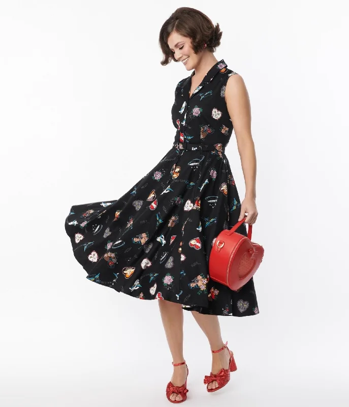 Collectif Black Cats Forever Caterina Swing Dress