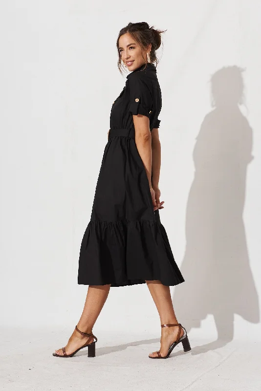 Cornella Midi Shirt Dress In Black Cotton