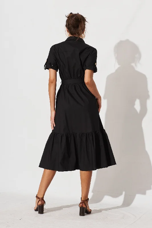 Cornella Midi Shirt Dress In Black Cotton