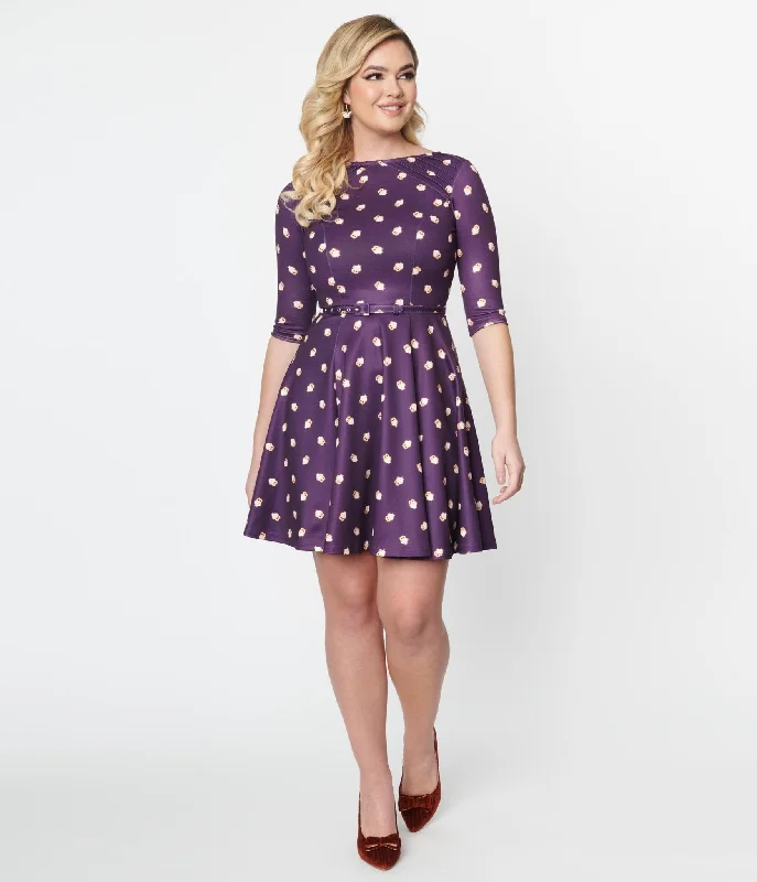 Unique Vintage Purple Owls Fit & Flare Dress