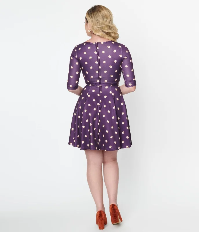 Unique Vintage Purple Owls Fit & Flare Dress