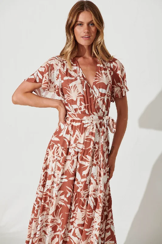 Heidi Maxi Dress In Rust Leaf Print