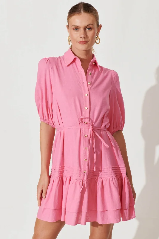 Irresistible Shirt Dress In Blush Linen Cotton Blend