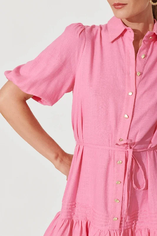 Irresistible Shirt Dress In Blush Linen Cotton Blend