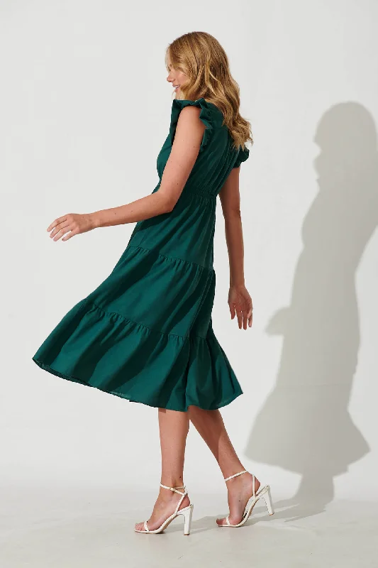 Karina Midi Dress In Teal Cotton Linen