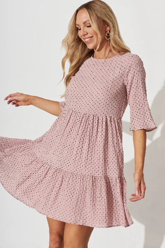 Kiyana Smock Dress In Pink With Black Dot