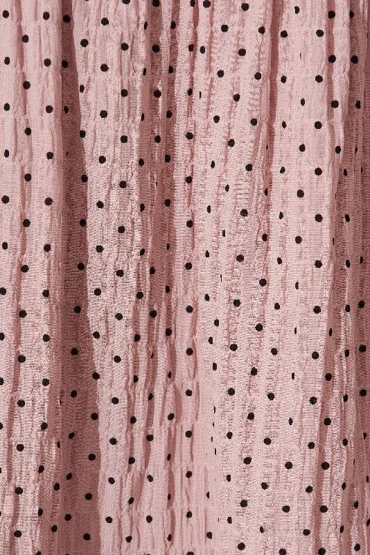 Kiyana Smock Dress In Pink With Black Dot