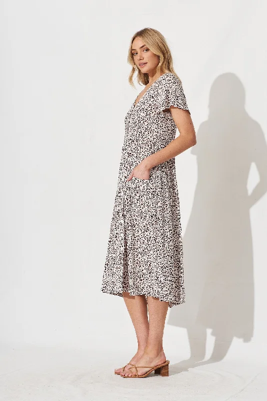 Klara Dress Dress In Beige With Brown Leopard Print