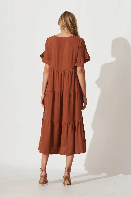 Kristen Midi Dress In Tan Linen Blend