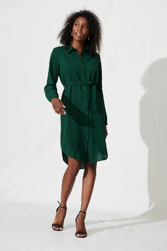 Maddi Shirt Dress In Emerald