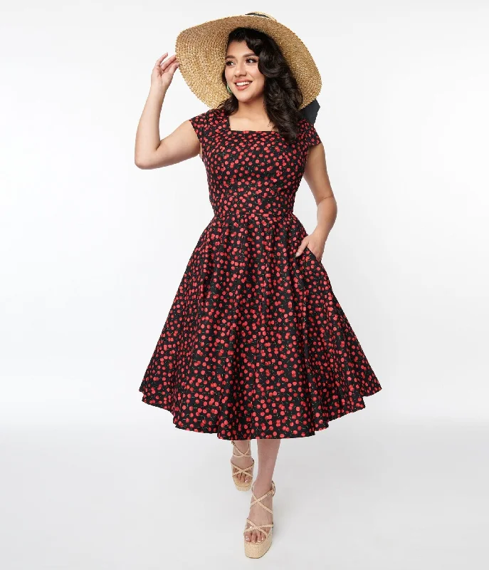 Magnolia Place Black & Cherry Anna Swing Dress