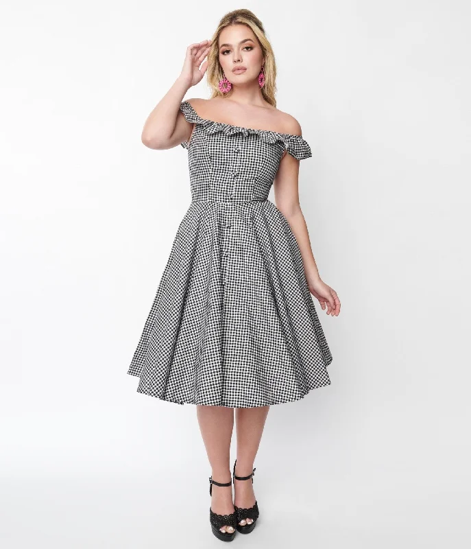 Magnolia Place Black Gingham Barbara Swing Dress