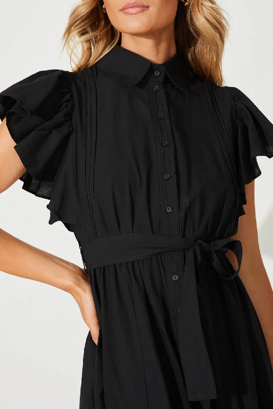 Miles Midi Shirt Dress In Black Cotton