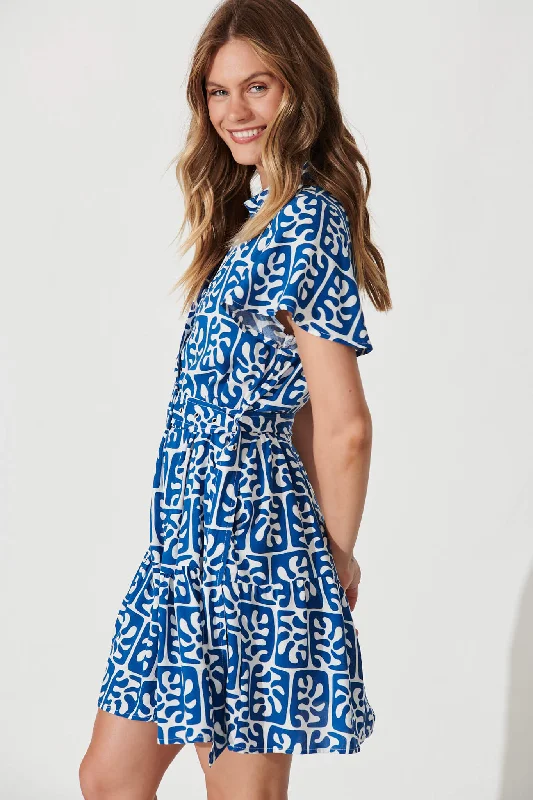 Notting Hill Shirt Dress In Cobalt And White Print