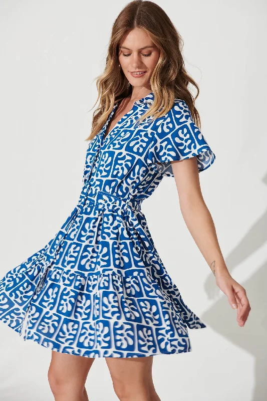 Notting Hill Shirt Dress In Cobalt And White Print