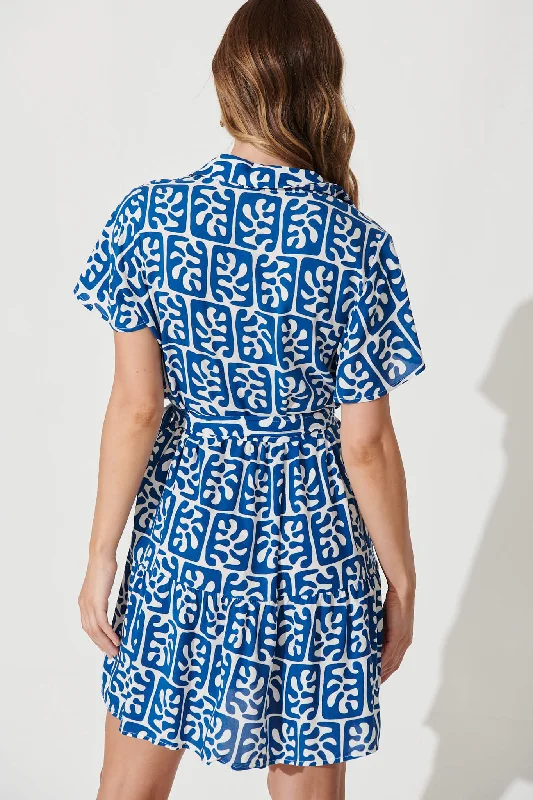 Notting Hill Shirt Dress In Cobalt And White Print