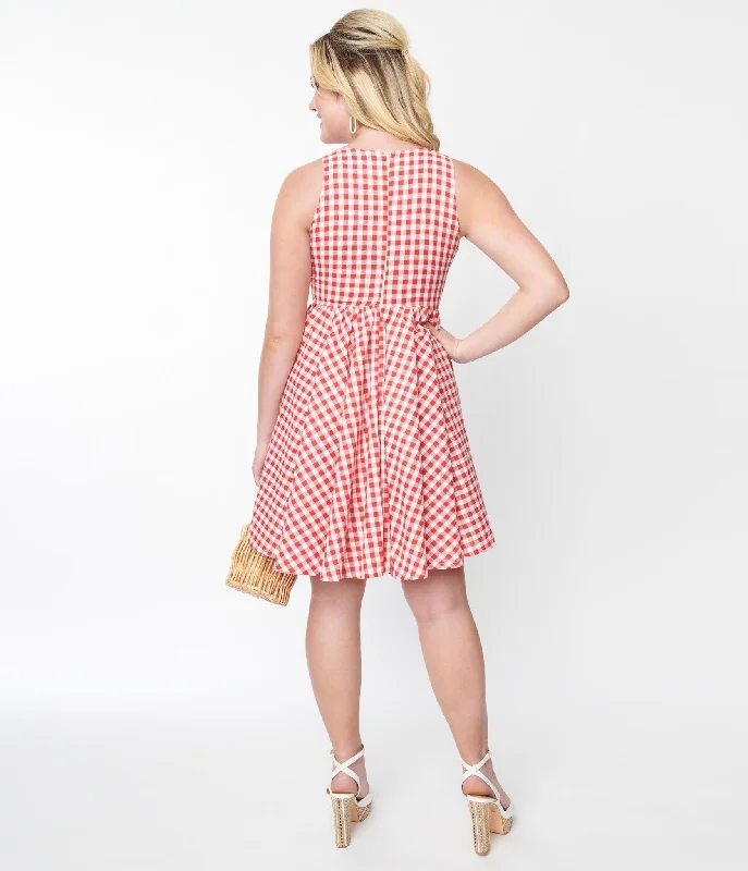 Red & White Gingham Swing Dress