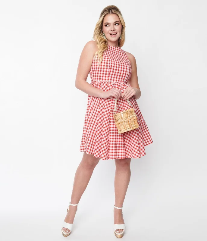 Red & White Gingham Swing Dress