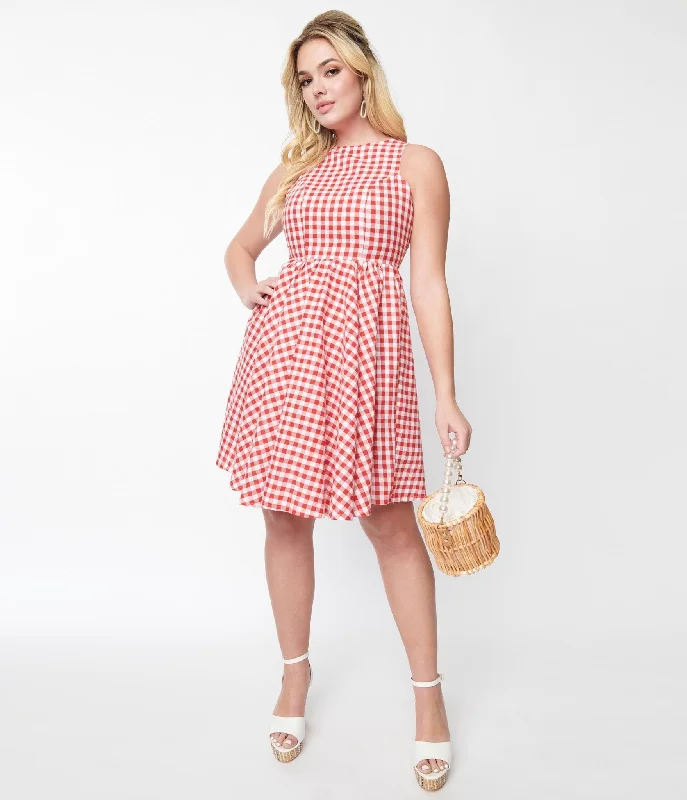 Red & White Gingham Swing Dress