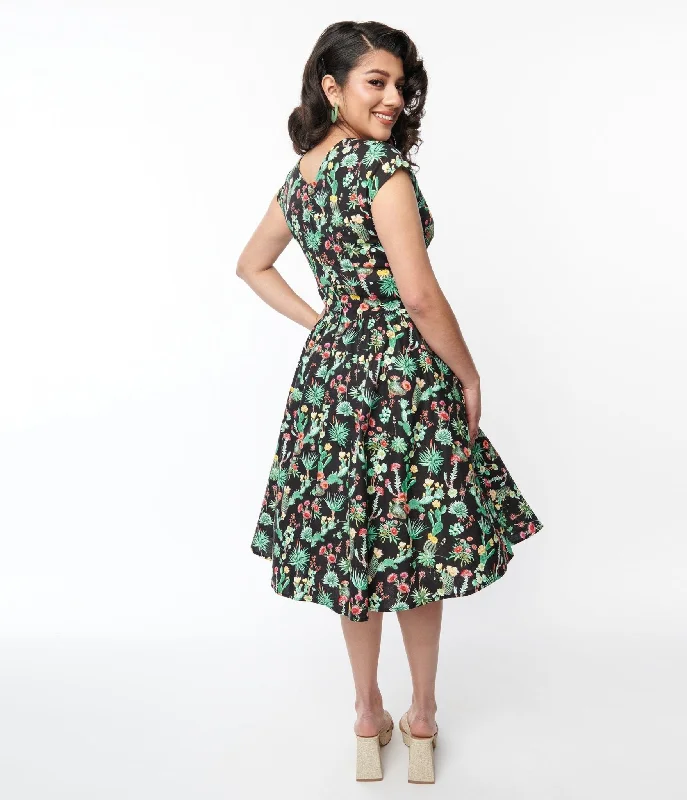 Retrolicious Black Cactus Greta Swing Dress