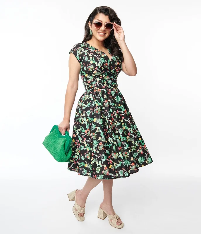 Retrolicious Black Cactus Greta Swing Dress