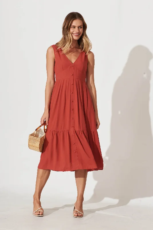 Rosehill Midi Dress In Rust