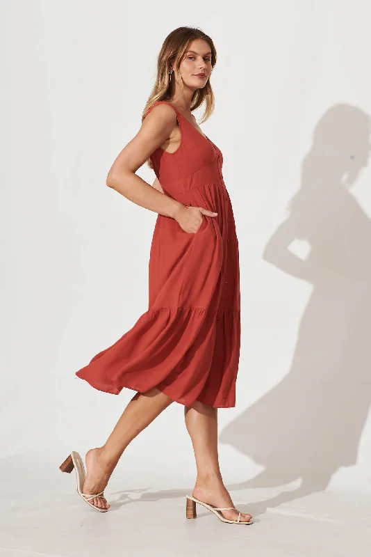 Rosehill Midi Dress In Rust