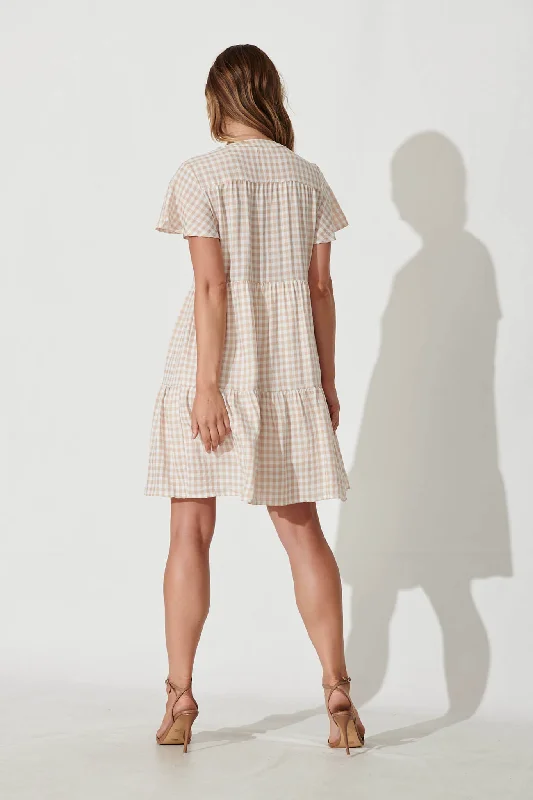 Shelta Shirt Dress In Beige Gingham Check Cotton Blend