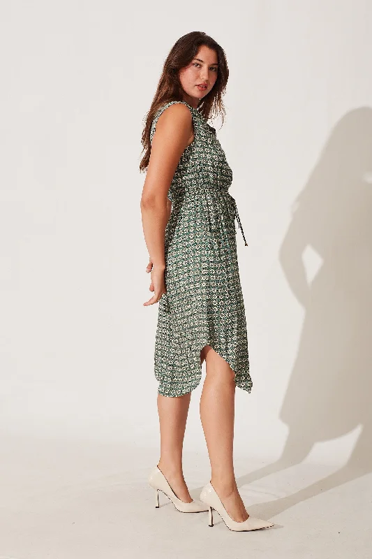 Shire Zip Dress In Green With Multi Tiles Print