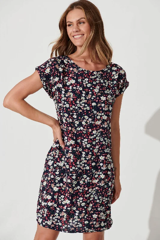 Sia Dress In Navy With Multi Floral Print