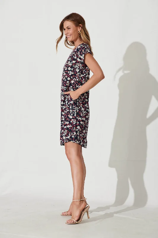 Sia Dress In Navy With Multi Floral Print