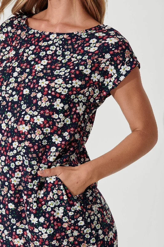 Sia Dress In Navy With Multi Floral Print