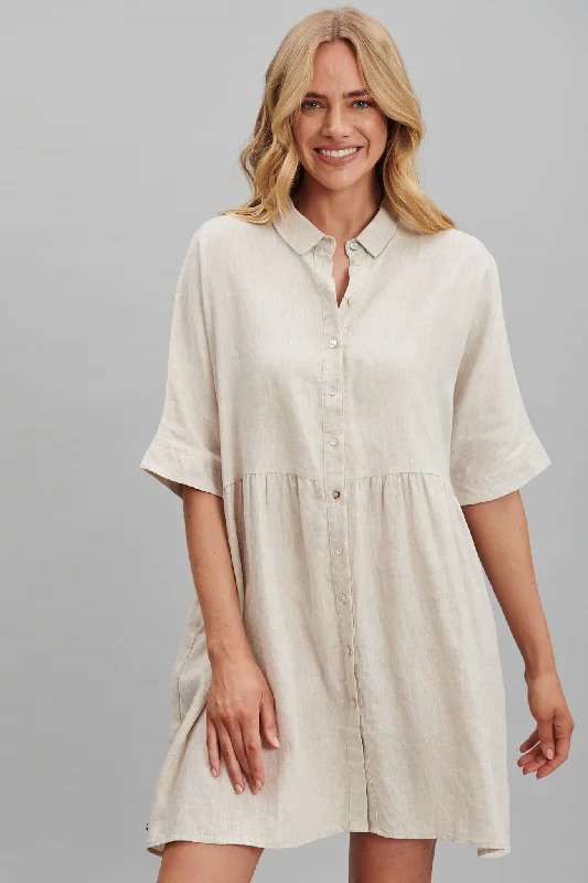 Simpson Smock Dress In Oatmeal Pure Linen